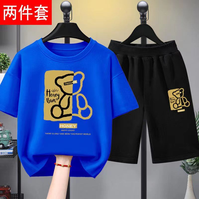 童裝男童夏裝套裝2023新款男孩衣服兒童短袖t恤中大童運動兩件套