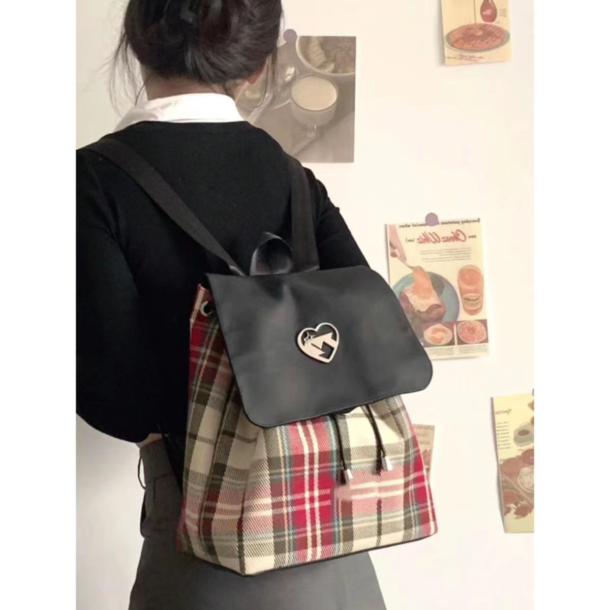 包包女2023新款小眾格紋大容量百搭通勤手提斜挎雙肩包背包書包女