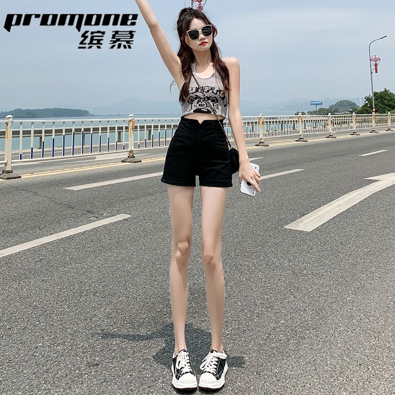 【PROMONE】Hot girl with small waist, high waist and belly-controlling denim shorts for women, versatile loose wide-leg hot pants for summer