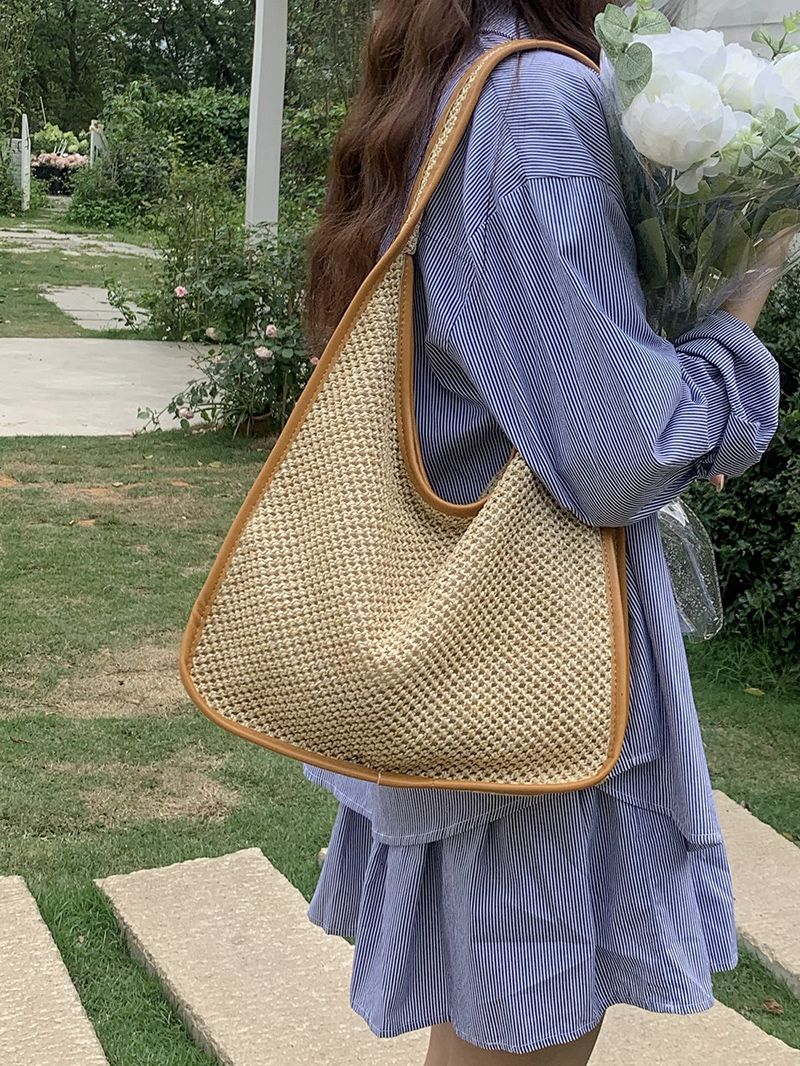 夏天編織包大容量托特包包女2023新款休閒百搭單肩草編包包海灘包