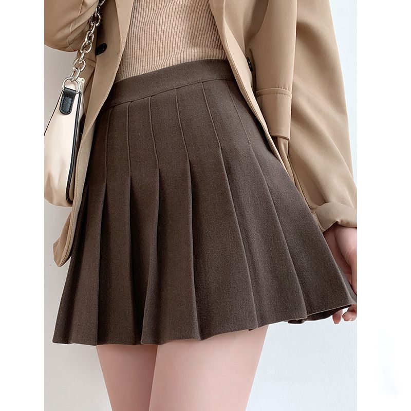 Woolen pleated skirt skirt female 2023 summer new large size fat mm high waist student a word bag hip short skirt