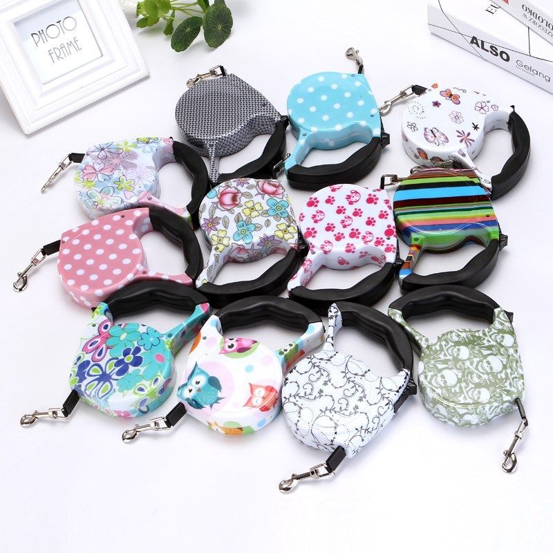 Pet automatic retractable tractor printed multi-color dog leash 5 meters flat rope small and medium-sized dog leash universal dog chain