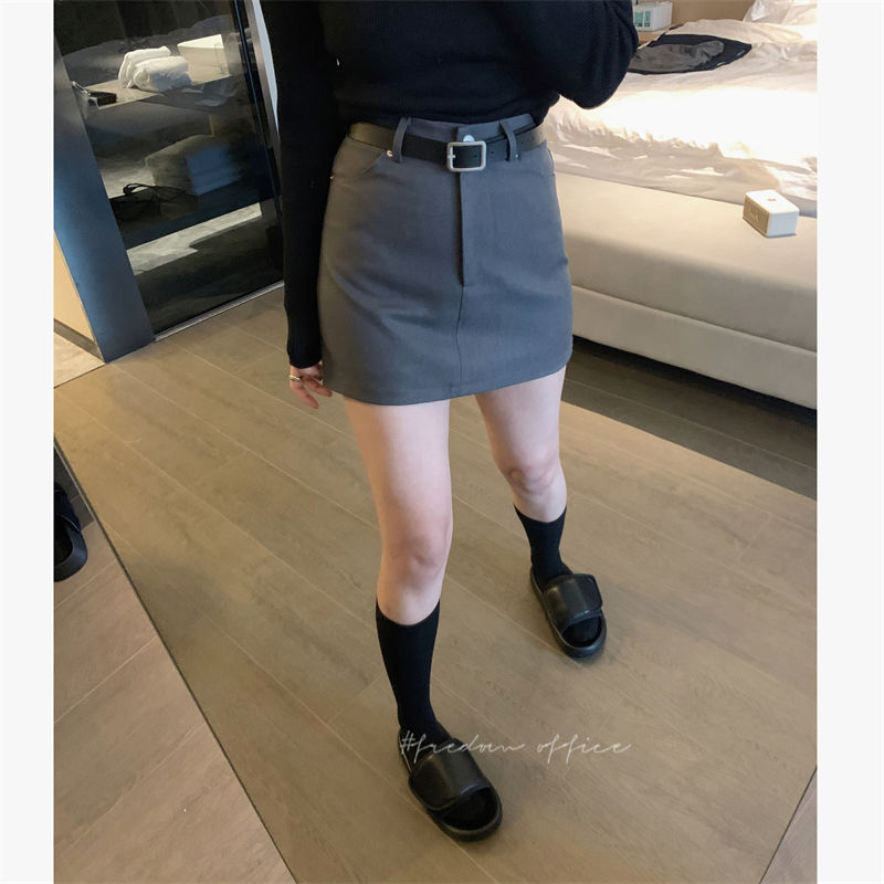 灰色短裙女2023夏季新款高級感休閒高腰顯瘦a字半身裙小眾設計感