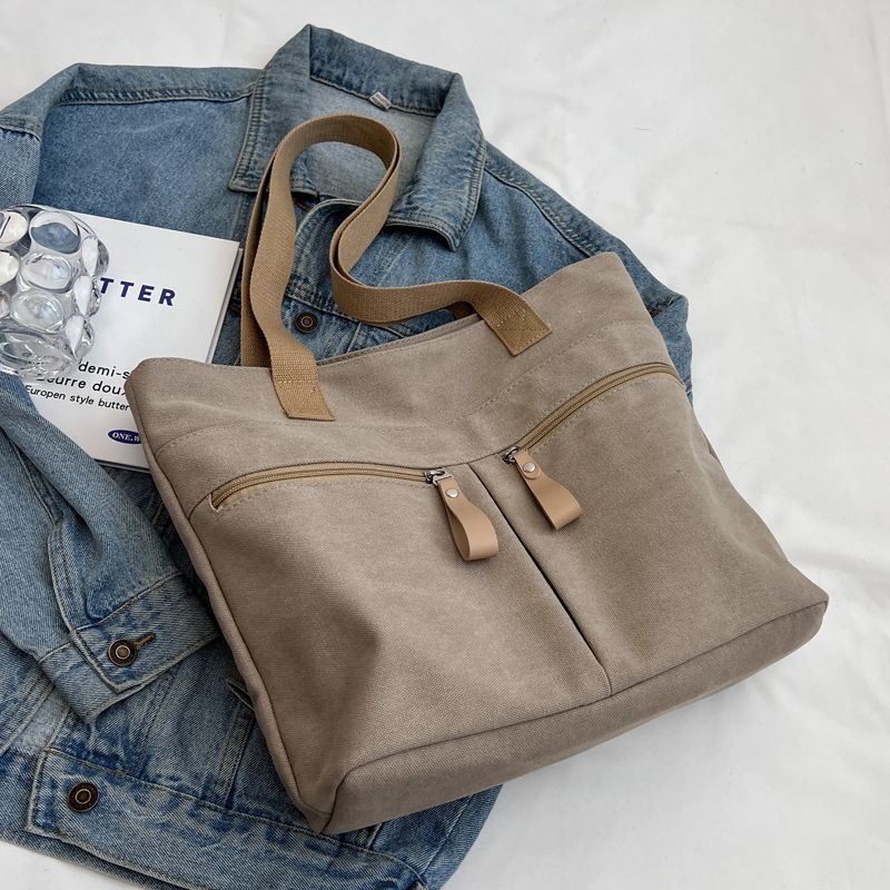 Thickened Canvas For Women 2023 Spring Summer New Korean Style Large Capacity Shoulder Student Commuting Tote Bag_voghion.com
