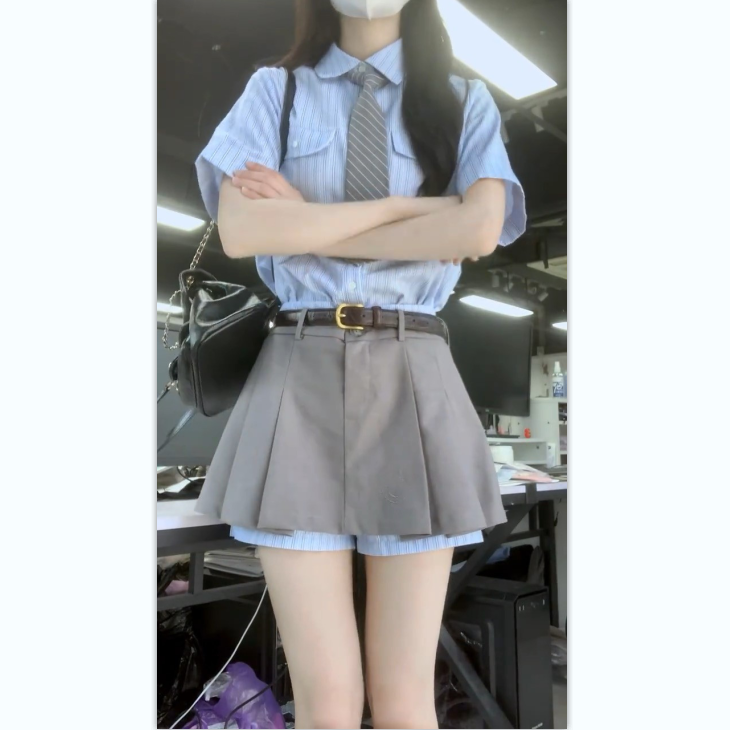 夏季韩系小个子学院风jk制服活泼减龄衬衫配短裙绝美奶fufu套装女