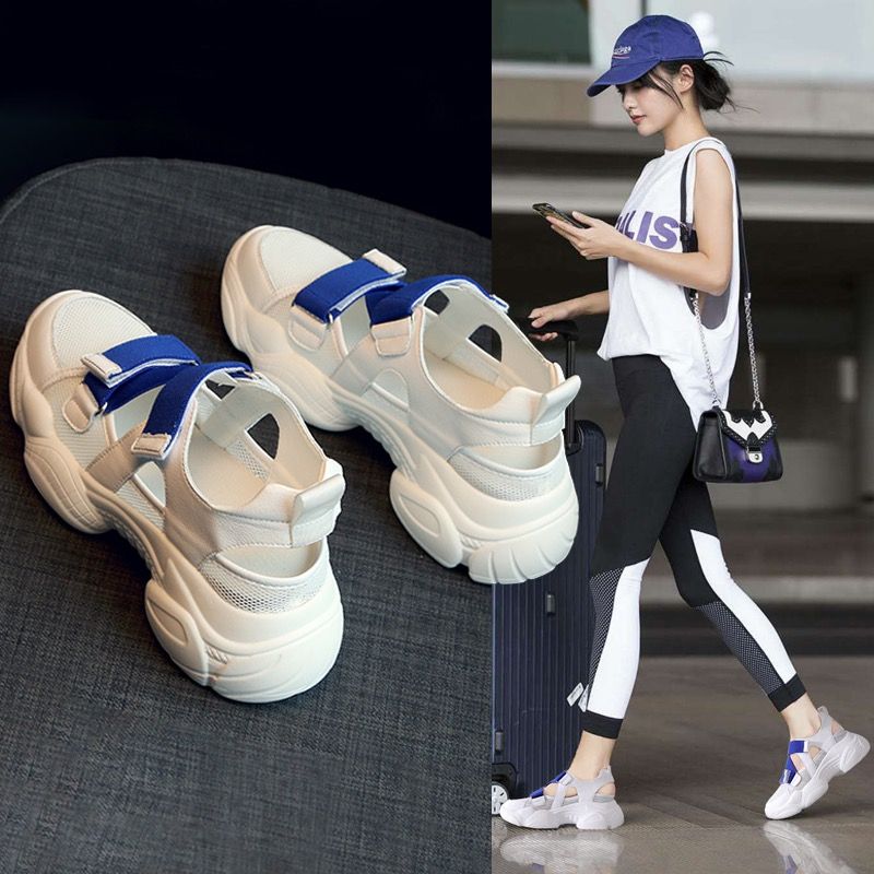 包頭涼鞋女夏季2023年新款外穿鏤空仙女輕便厚底真軟皮運動涼鞋子