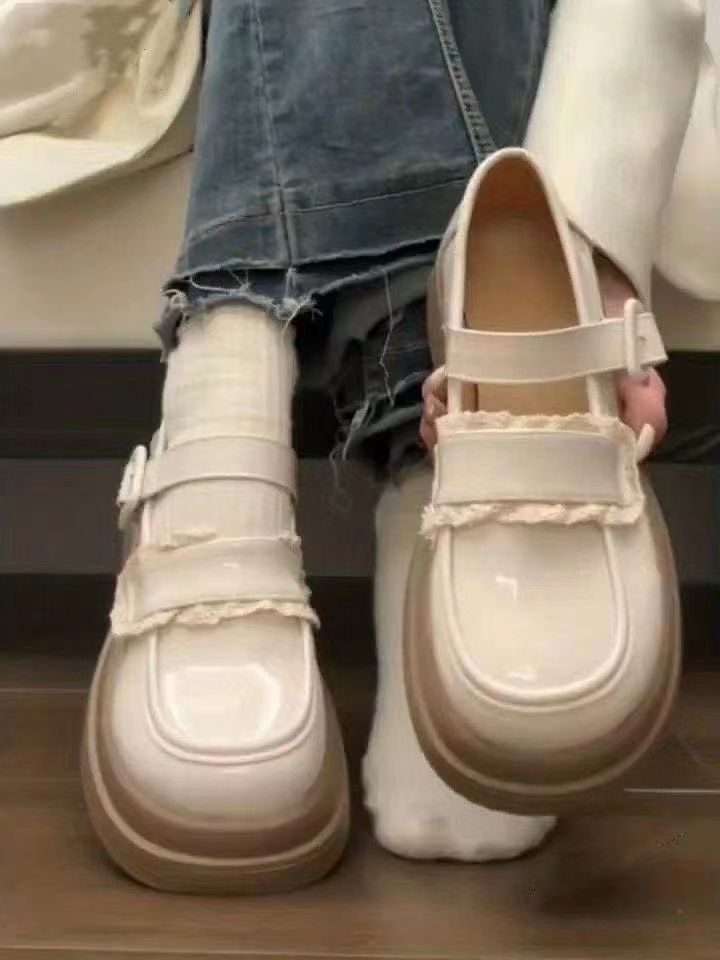 日系厚底大頭蕾絲瑪麗珍鞋子女2023新款百搭復古風配新中式小皮鞋