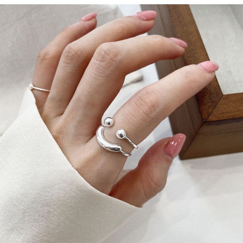 Korean smiling face ball ring women's index finger niche design light luxury high-end fashion personality ins trend ring