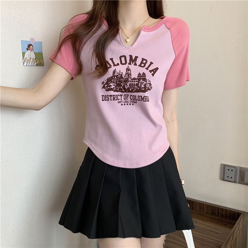 Ins tide cool high street short-sleeved shoulder t-shirt summer fat sister design sense tops women's hot girls fried street big size