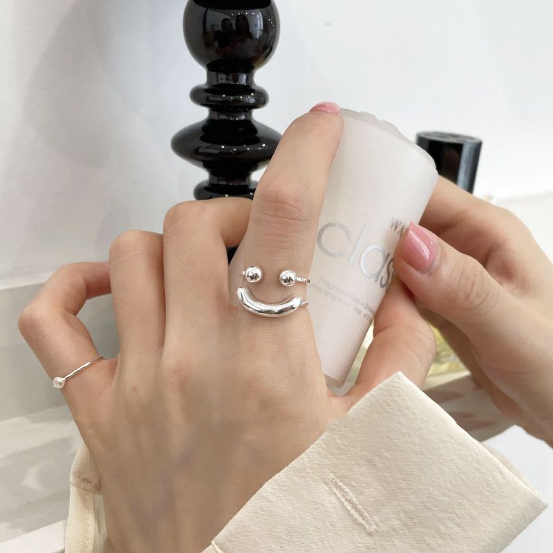 韩国笑脸圆球戒指女食指小众设计感轻奢高级感时尚个性ins潮指环