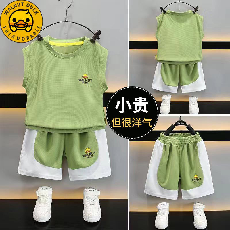 Little yellow duck boy vest suit baby summer sleeveless shorts two-piece set for small and medium-sized children to wear street summer clothes