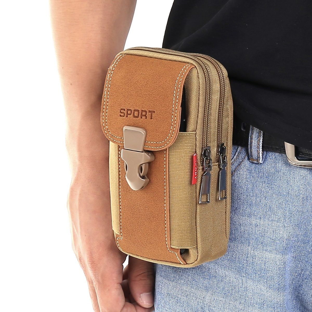 6.5-inch canvas mobile phone bag for men 5.5-6.5-inch multifunctional horizontal and vertical waist bag with belt hanging mobile phone case