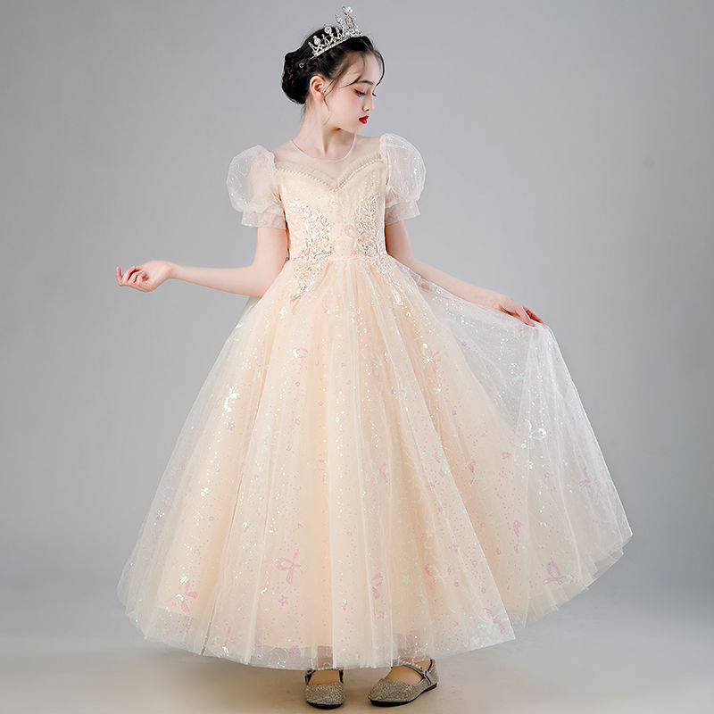 女童禮服裙洋氣公主婚禮花童婚紗裙兒童主持人走秀生日鋼琴演出服