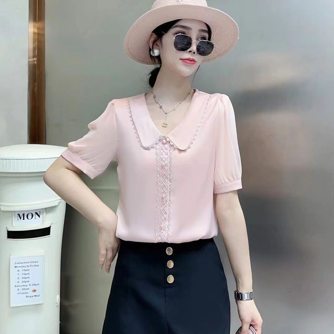 新款氣質名媛小香風百搭時尚顯瘦上衣女裝女神娃娃領中線打底小衫