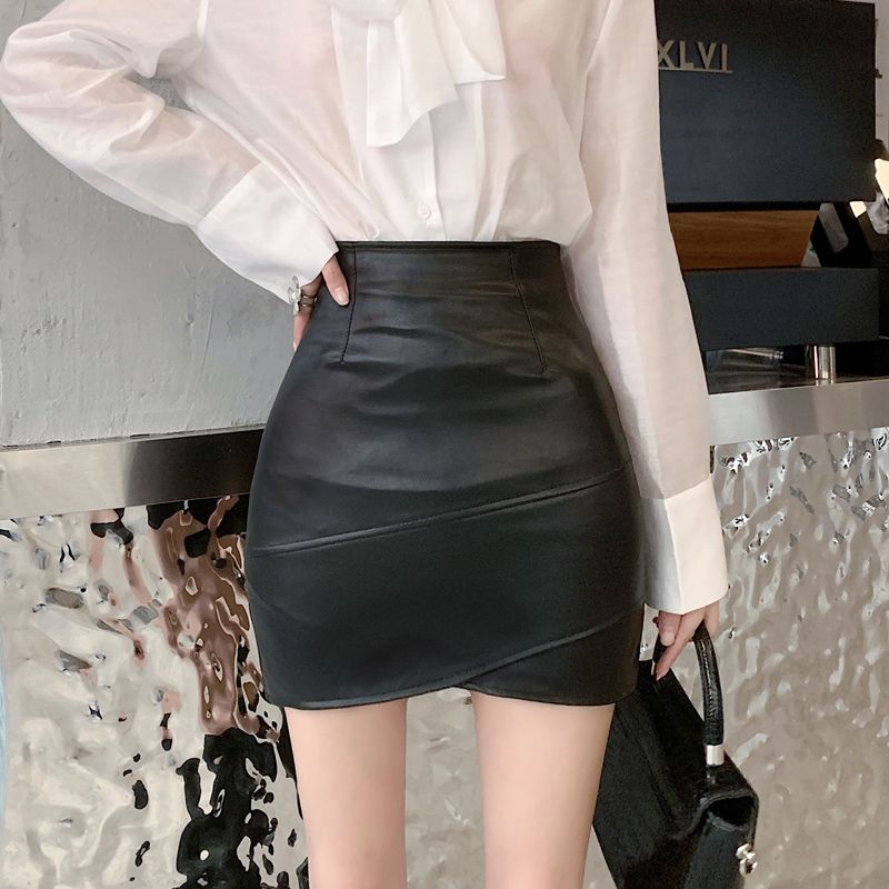 黑色pu皮裙半身裙女2023新款夏季設計感不規則高腰顯瘦包臀短裙子