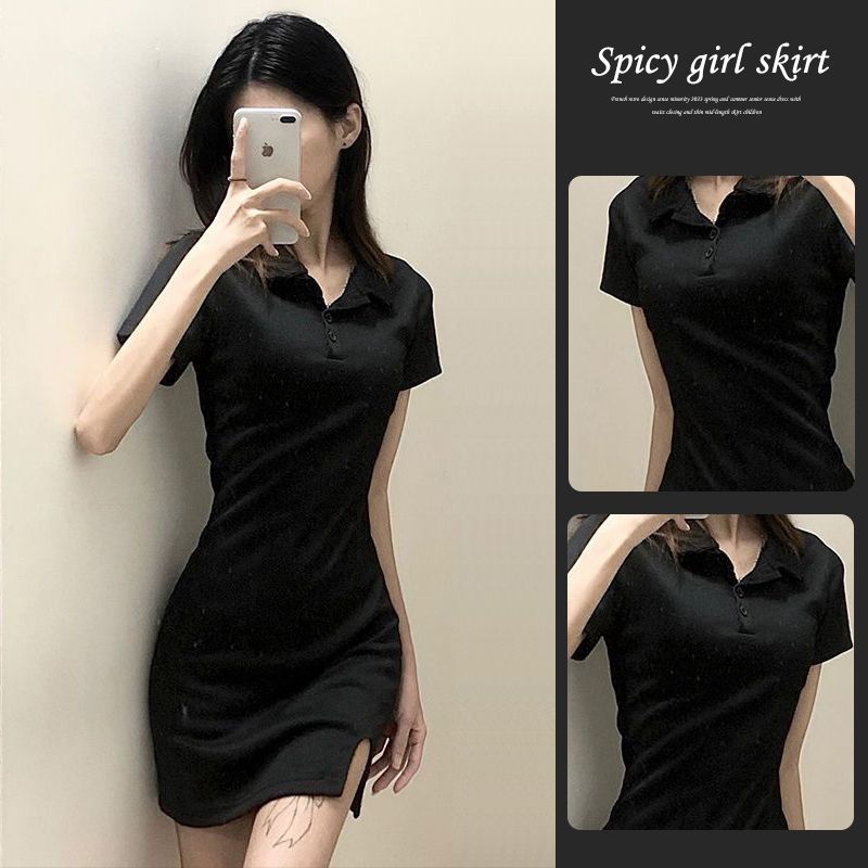 Pure desire style POLO collar bottoming dress female 2023 summer new small hot girl slim wrap hip short skirt