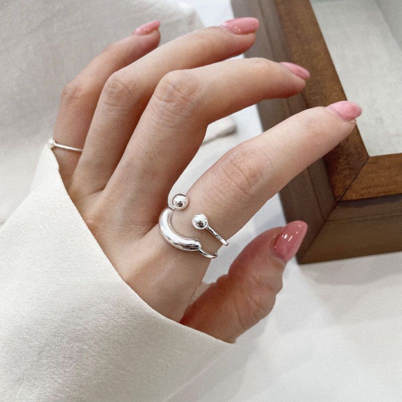 Korean smiling face ball ring women's index finger niche design light luxury high-end fashion personality ins trend ring