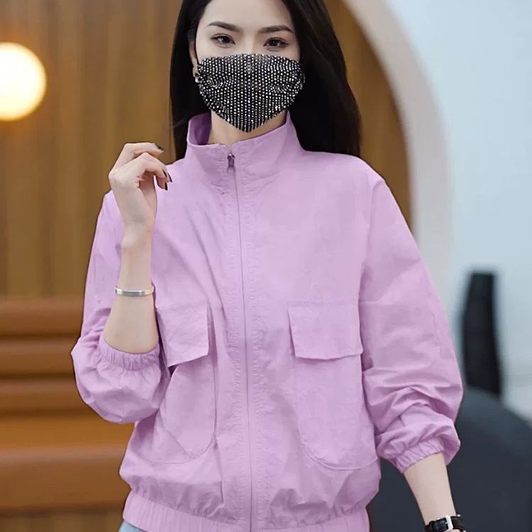 Sun protection clothing for women 2023 summer new style fashionable stand-up collar solid color short quick-drying breathable sun protection clothing