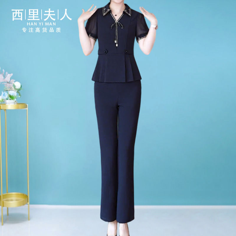 Professional suit female summer  new noble lady fashion foreign temperament mother small man wears age-reducing two-piece suit