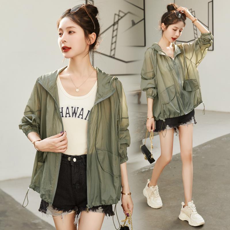 Large size sun protection clothing women's thin summer 2023 loose women's casual light and breathable sun protection clothing hooded sun protection shirt