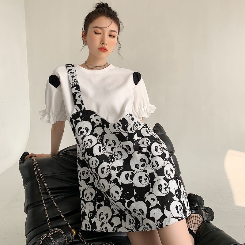 Fat sister summer large size fake two-piece splicing design high-end T-shirt skirt women's thin lotus leaf sleeve top