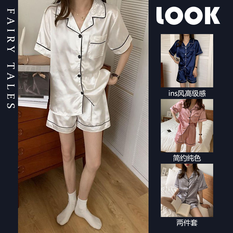 冰絲睡衣女夏季薄款短袖ins風網紅休閒夏天胖mm可外穿家居服套裝