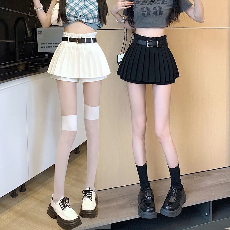 Hot girl white skirt women's summer 2023 new small tall waist slimming pleated skirt short skirt pants