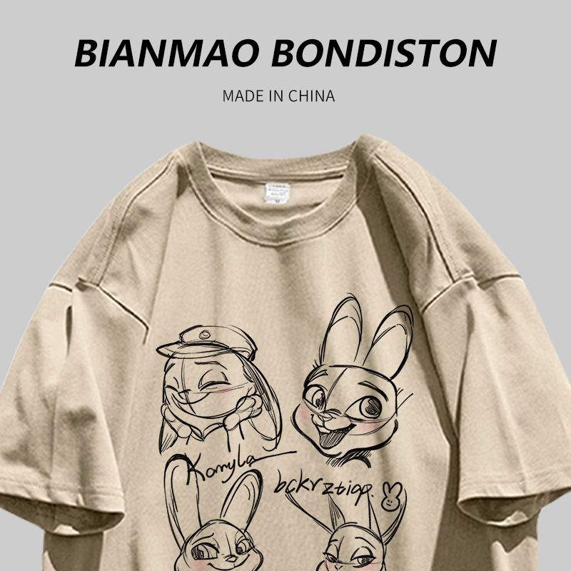 Summer new salt wear with khaki heavy cotton girlfriends outfit hiphop Judy printed short-sleeved T-shirt ins