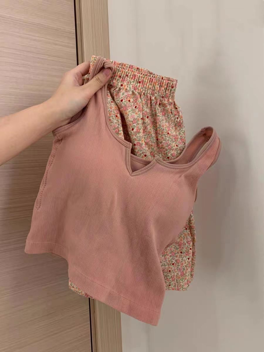 Loose Floral Pajama Pants Elastic Waist Girls High Value Vest With Chest Pad Niche Breathable Student Home Pants Summer Suit