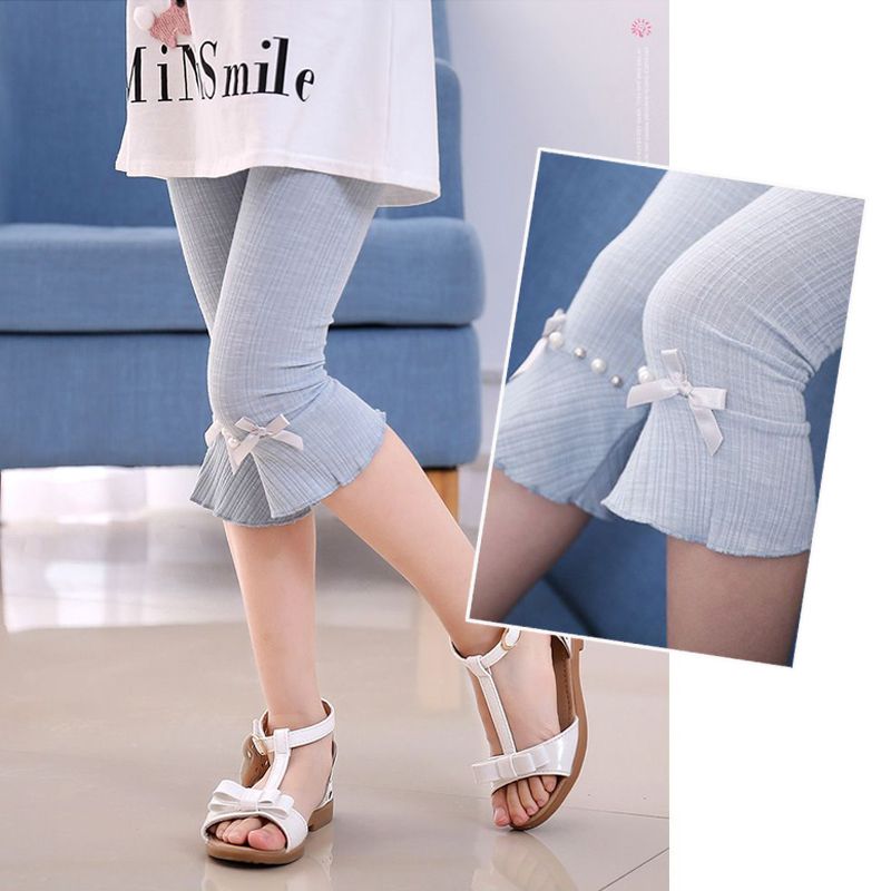 Girls' trousers cropped trousers summer ice silk thin outerwear baby trousers foreign style summer shorts children's leggings