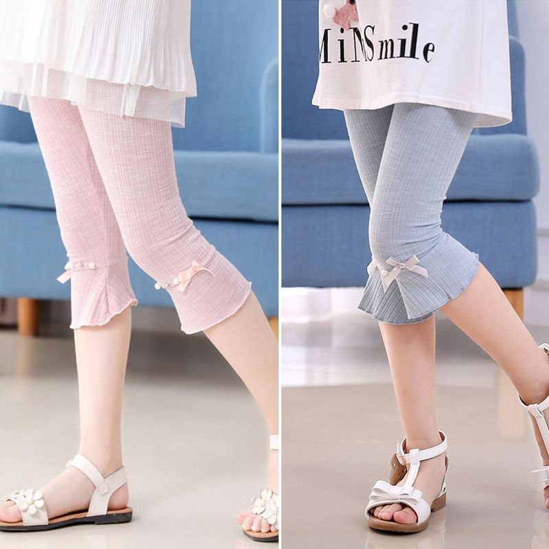 Girls' trousers cropped trousers summer ice silk thin outerwear baby trousers foreign style summer shorts children's leggings