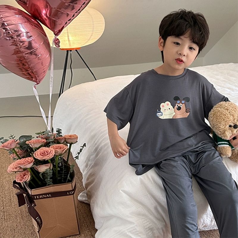Modal children's pajamas 2023 summer new style medium and large children's boys' home clothes short-sleeved casual air-conditioned clothes suit