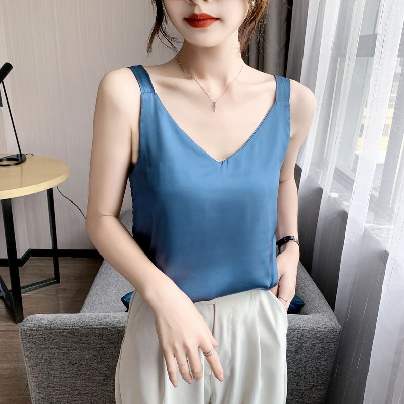 法式復古純色吊帶背心女春夏新款韓版西裝內搭v領打底小衫上衣女