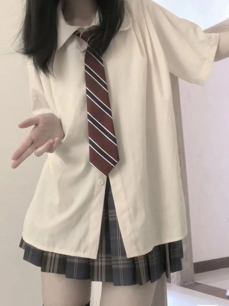 日系學院風jk襯衫制服甜美女學生新款基礎款襯衣百褶裙三件套裝