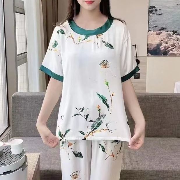 Summer pajamas for women, milk silk short-sleeved shorts, three-piece set, loose, large size, good looks, can be worn outside, home clothes, spring and summer