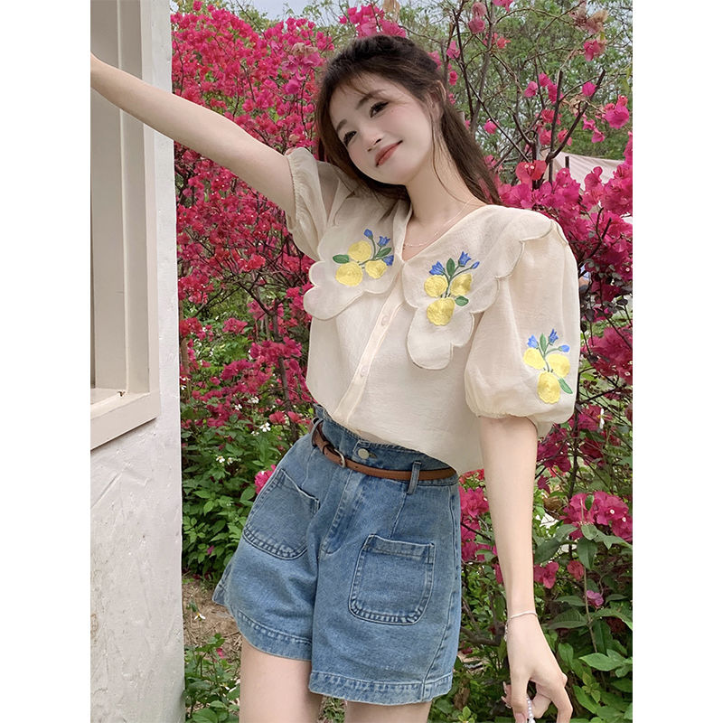 夏季新款大碼胖mm高腰牛仔短褲女寬鬆顯瘦遮肚設計感小眾a字熱褲