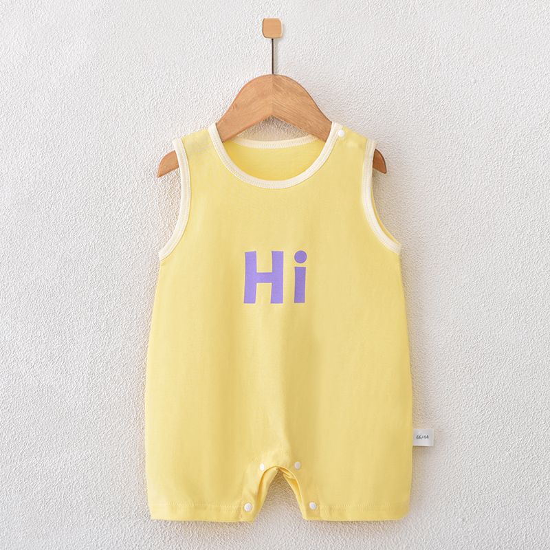 新生儿衣服薄款纯棉背心夏季婴儿连体衣无袖吊带可爱宝宝睡衣爬服