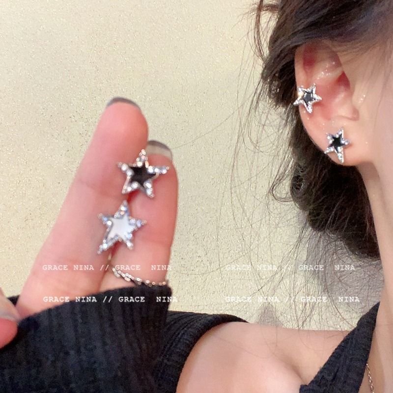 「星河與你」耳夾無耳洞純銀耳釘不對稱星星耳環女高級感氣質耳飾