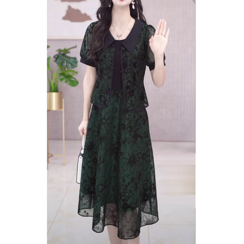 Retro ethnic style mother high-end fashion suit large size cover meat cover crotch ladies extravagant two-piece set  Xia Xin