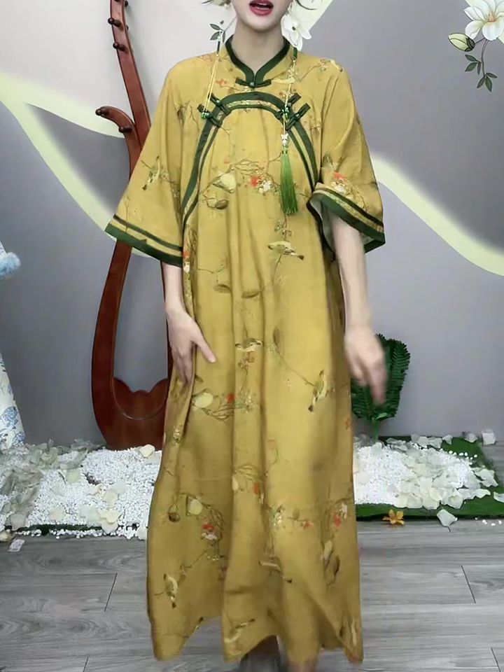 新中式古风汉服连衣裙夏季新款文艺复古风宽松显瘦改良汉服裙