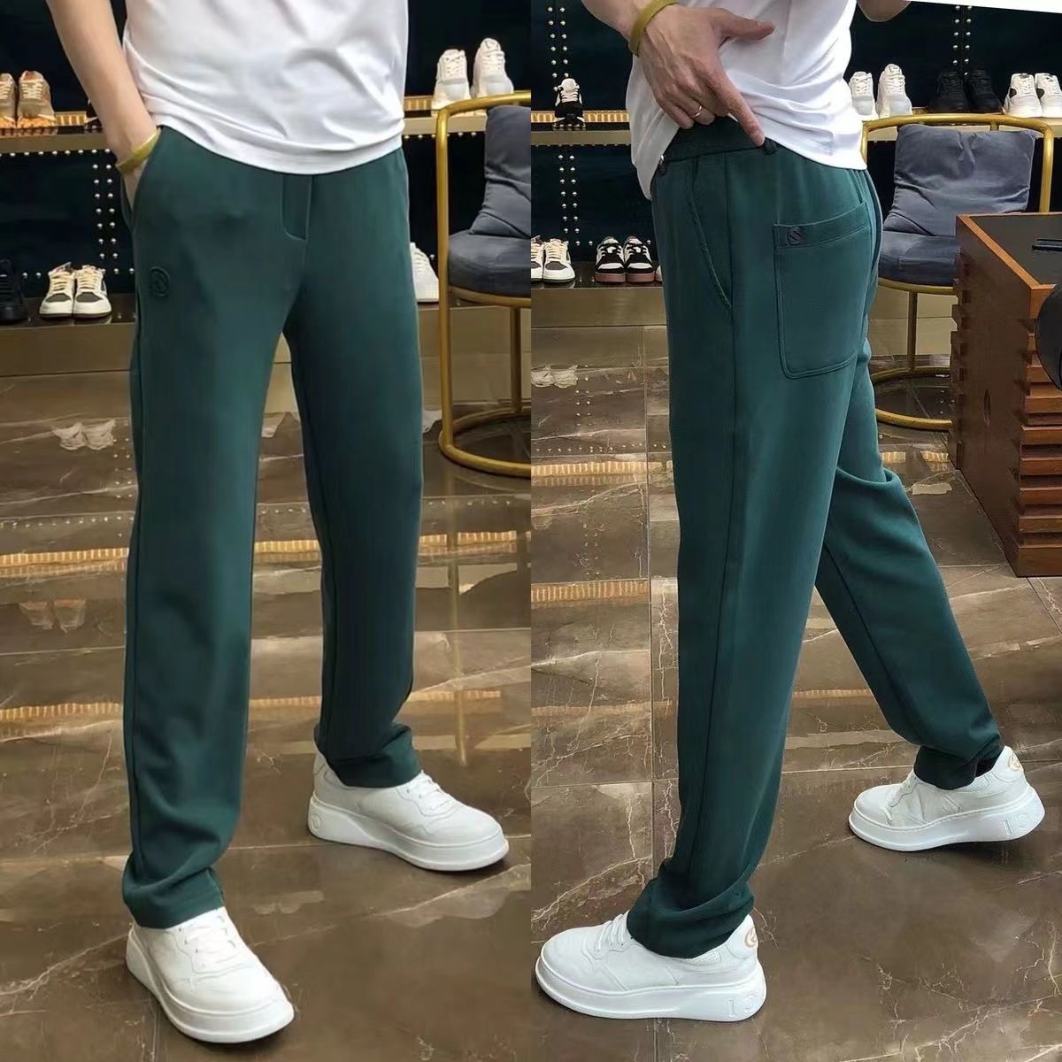 2023 new combed cotton casual pants for men Korean style simple high elastic straight pants soft and comfortable wide leg trousers