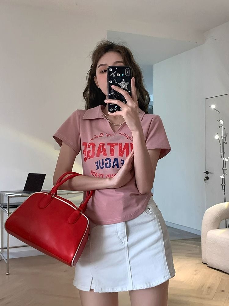 Trendy thin polo shirt short-sleeved t-shirt women's clothing slightly fat mm large size summer loose Korean style foreign style cover meat and look thin