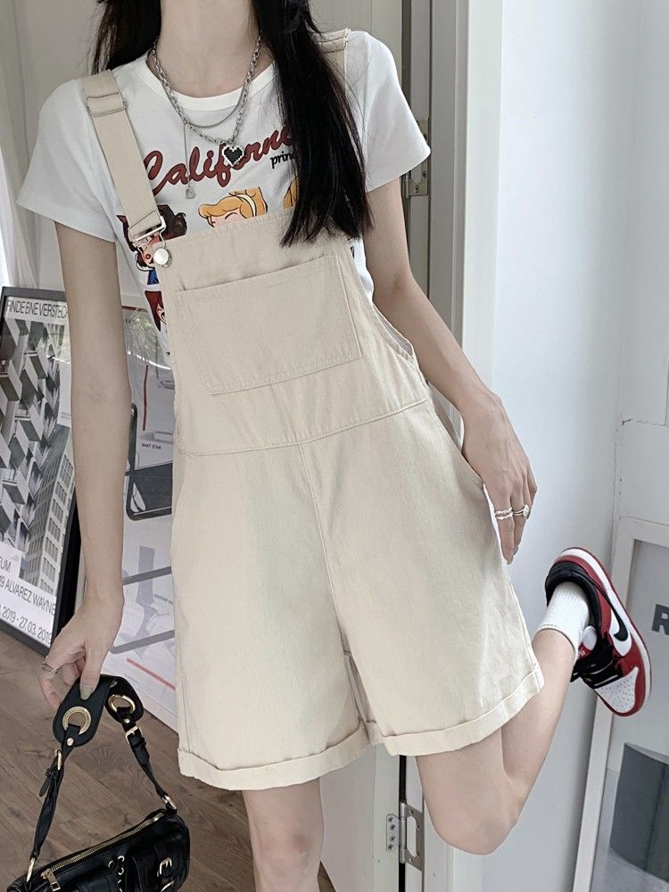 大碼胖mm牛仔背帶短褲女2023夏季新款寬鬆闊腿小個子顯瘦連體褲子