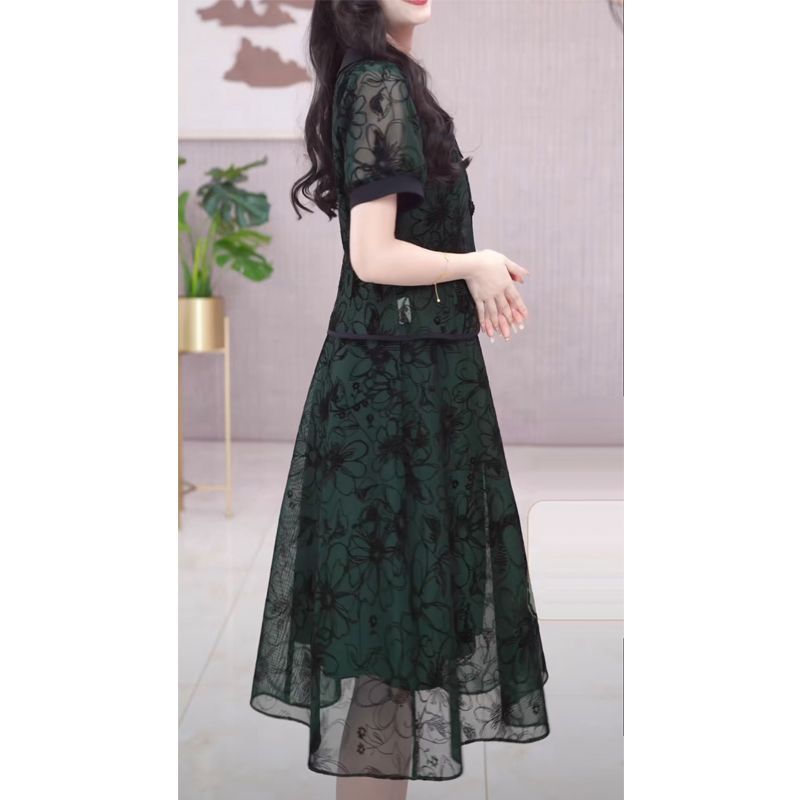 Retro ethnic style mother high-end fashion suit large size cover meat cover crotch ladies extravagant two-piece set  Xia Xin