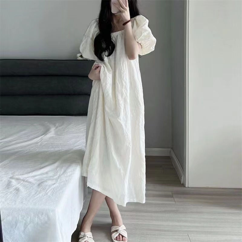 花季的故事睡衣女夏薄款纯棉短袖睡裙甜美超仙纯白色可外穿家居服
