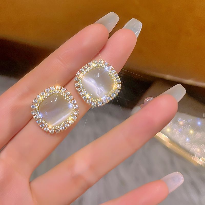 純銀耳釘925銀針貓眼石復古小巧高級感耳環2023年新款女氣質耳飾
