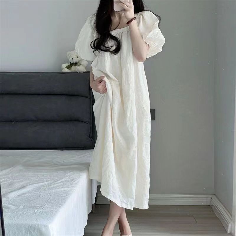 花季的故事睡衣女夏薄款纯棉短袖睡裙甜美超仙纯白色可外穿家居服