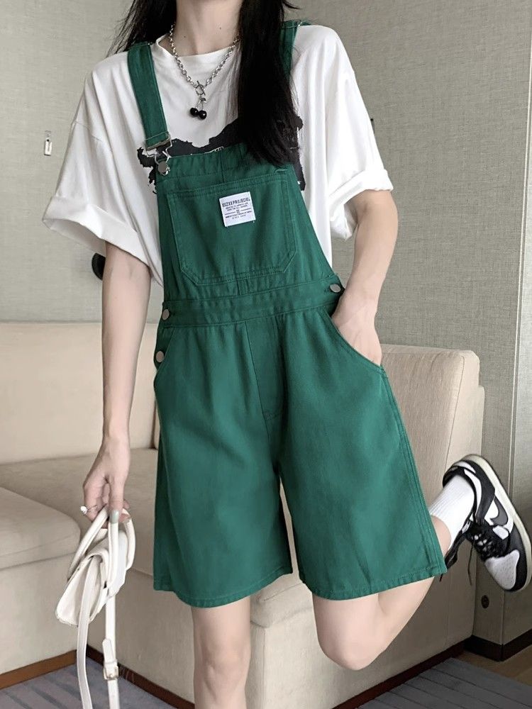 牛仔背帶短褲女夏季韓版2023新款可愛減齡大碼胖妹妹mm寬鬆闊腿褲
