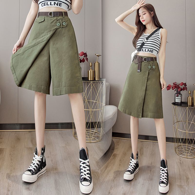Women's five-point culottes summer new high-waisted black shorts summer skirt casual women's pants loose slimming pants