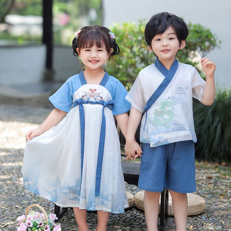 兒童漢服夏裝男女童夏季表演服唐裝中國風古裝國學六一演出服套裝